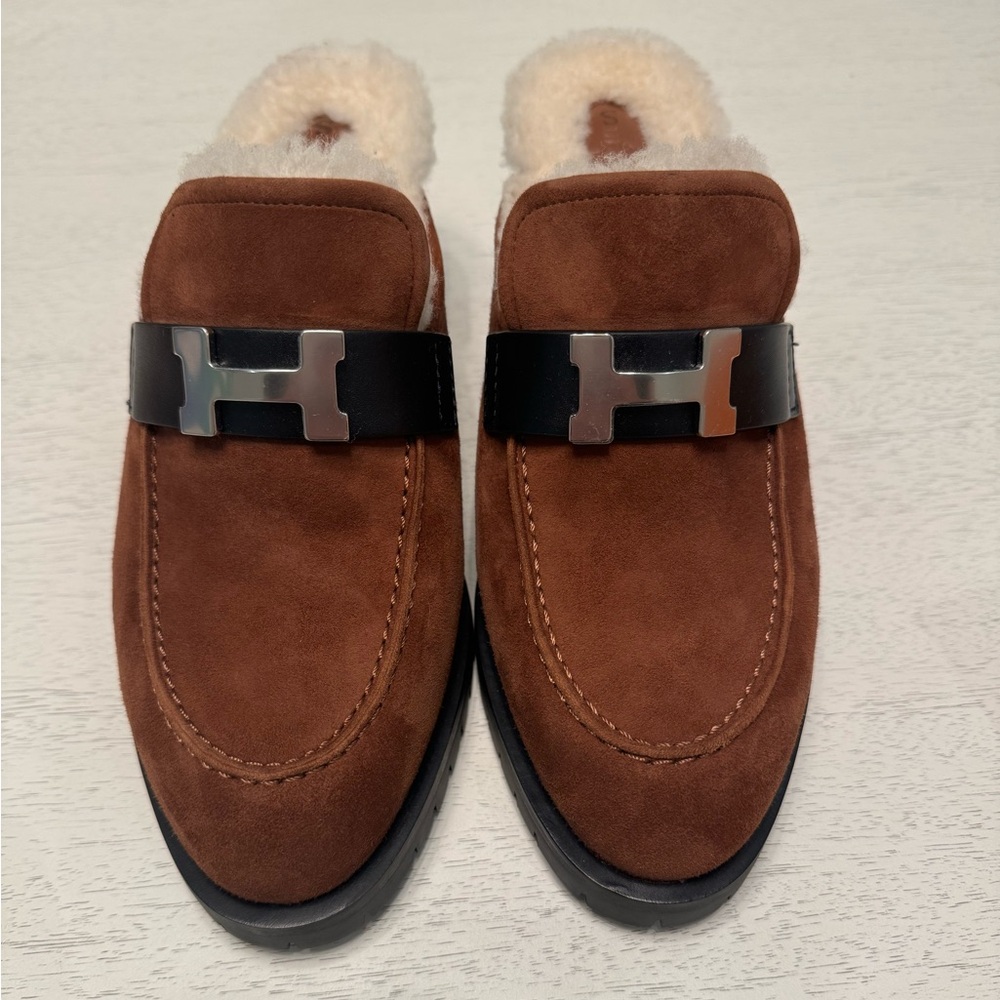 NWT Hermes Flore Shearling heel mule 38